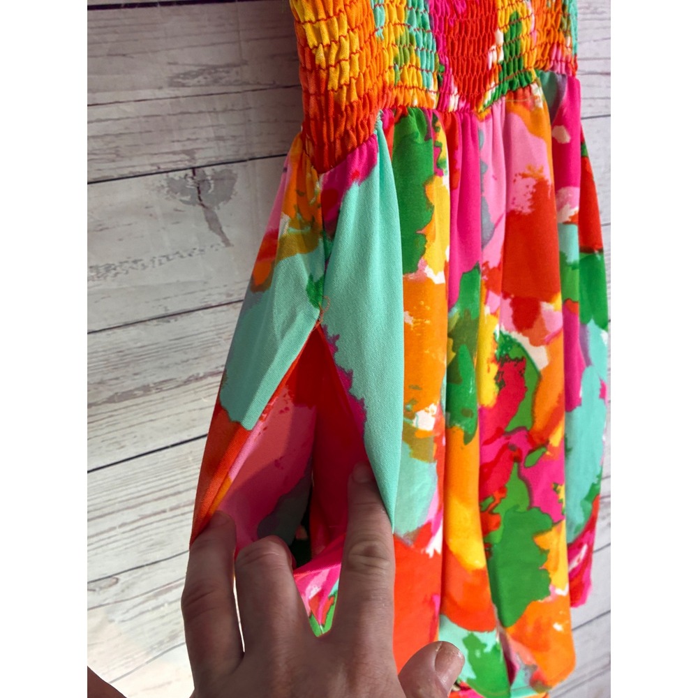 Haptics Summer Romper Retro Abstract Flutter Sleeve Smocked - Small Multicolor - Picture 5 of 11